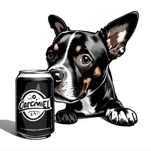 Generate The Image Of A Caramel Dog Turns Into A Can Lying Next To A Bar Plastic Table