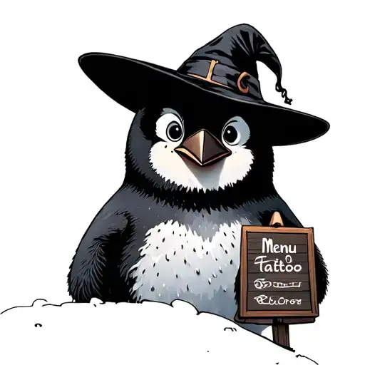 Spooky Penguin With Hat And Menu Board