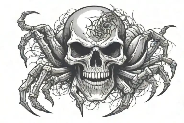 Skull And Spider Crawling Across