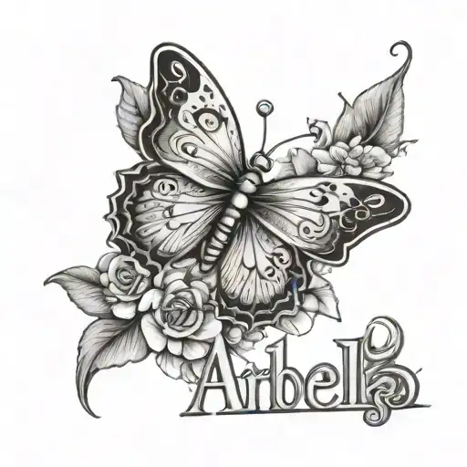 Arabella Name With Butterfly And Flowers