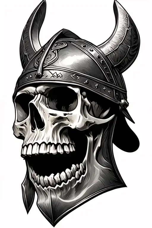 Realistic Skull With Viking Helmet