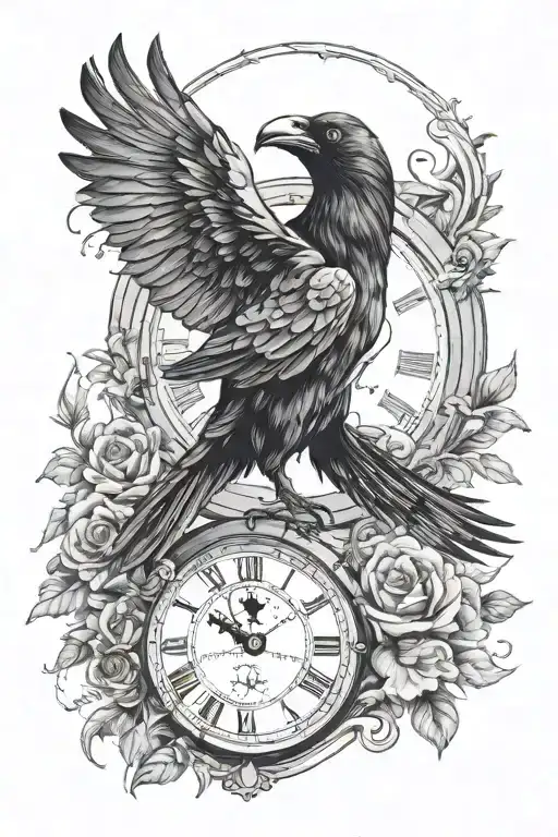Crow And Clock Face