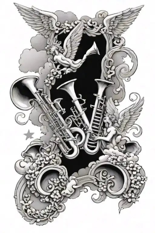 Clouds Surrounding Trumpets Angels Flying