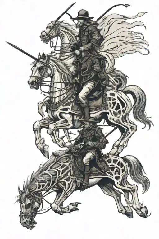 4 Horsmen Of Death Riding On Skeleton Horses In The Same Way From Up And Downwards