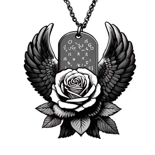 Eagle Wings Military Dog Tags Hanging Rose Intertwined