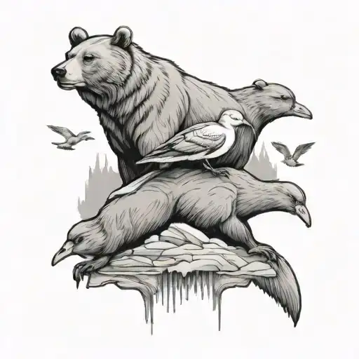 Animal Scene Featuring Bucks Bear Dove And Duck Standing On Stack