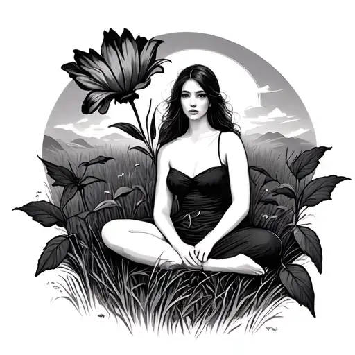 Flower And Sitting In A Field