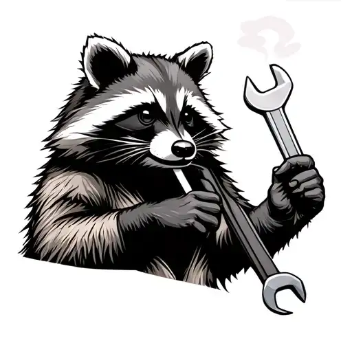 Raccoon Holding A Wrench Smoking A Cigarette