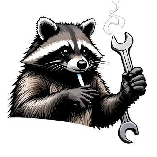 Raccoon Holding A Wrench Smoking A Cigarette