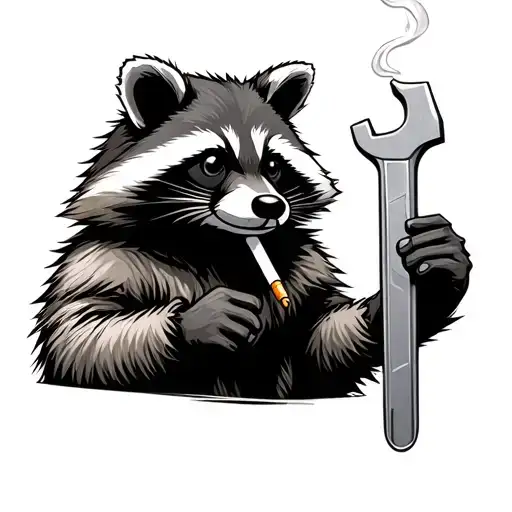 Standing Raccoon Holding A Wrench Smoking A Cigarette