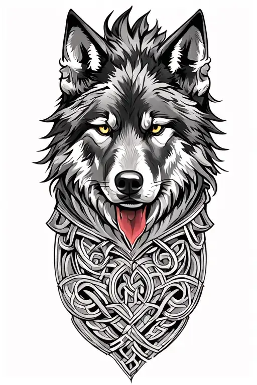 Majestic Black Wolf On Celtic Armor