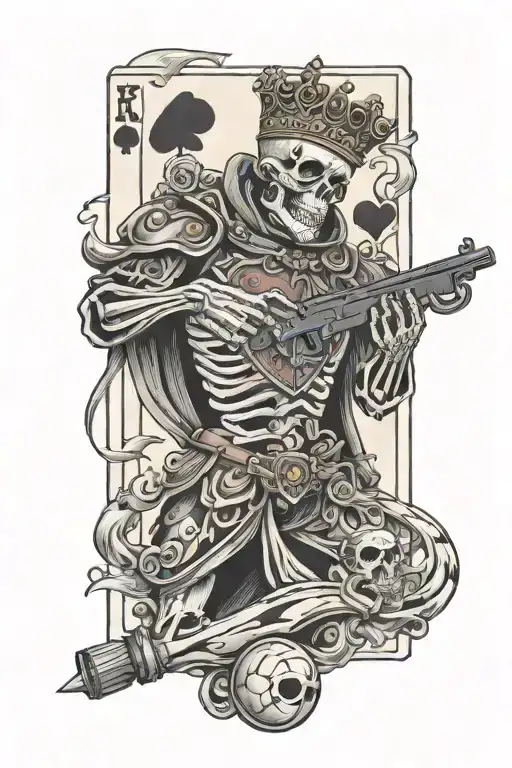 King Of Hearts Playing Card As A Skeleton With A Gun