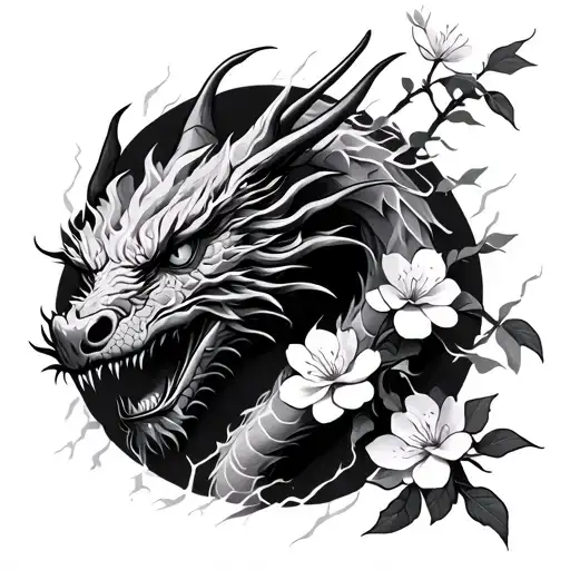 Lightning With Cherry Blossoms With Dragon Made Out Of Lightning Sleeve