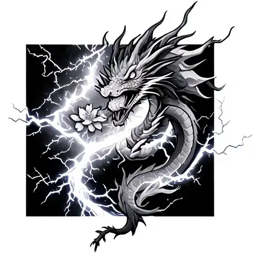 Lightning With Cherry Blossoms With Dragon Made Out Of Lightning Sleeve
