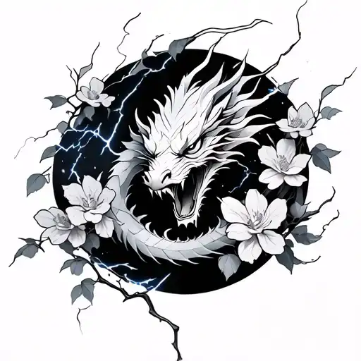 Lightning With Cherry Blossoms With Dragon Made Out Of Lightning Sleeve