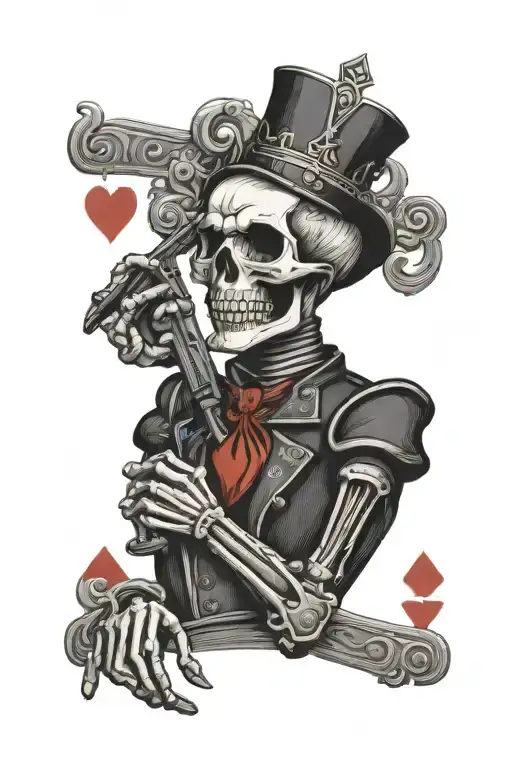 King Of Hearts Playing Card As A Skeleton With A Gun To His Head