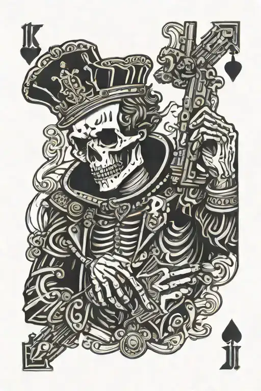 King Of Hearts Playing Card As A Skeleton With A Gun To His Head