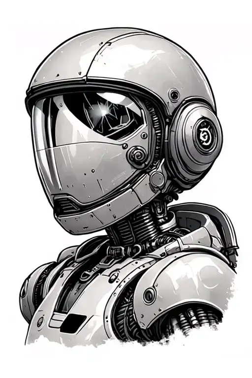Robot In Leather Aviation Helmet