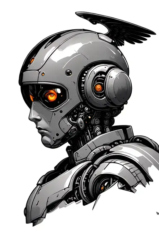 Robot With Leather Flying Helmet On His Head Profile