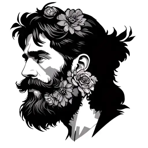 Bearded Hipster Where The Beard Is Made Of Flowers
