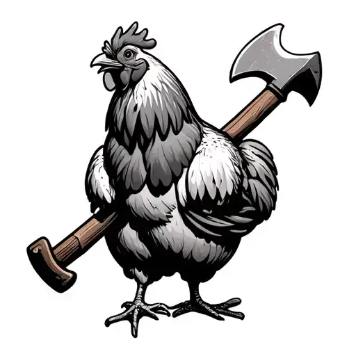 Chicken Holding Axe Running