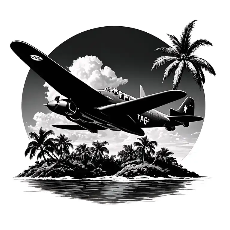 Island With Palm And Corsair F4 Plane
