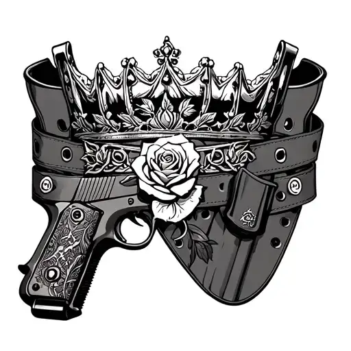 Queen Crown A Gun Belt And Holsters With A Rose Intertwined