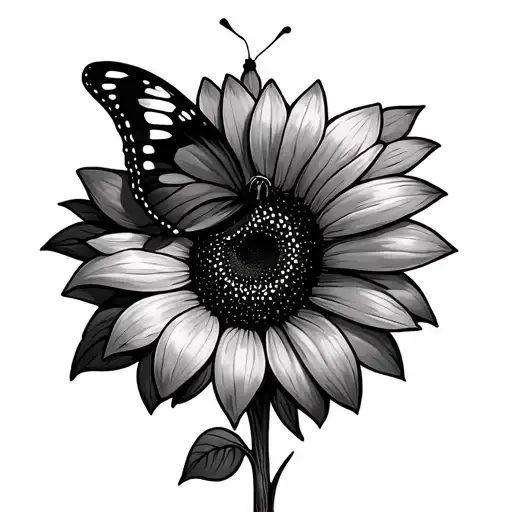 Sunflower And Butterfly