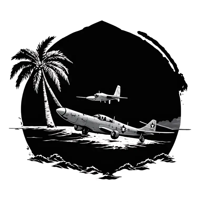 Island With Palm And Corsair F4 Plane