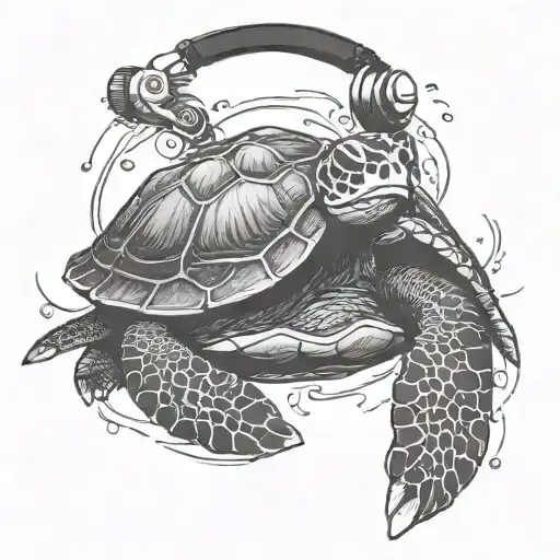 Sea Turtle Wearing Headphones