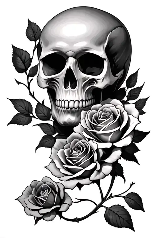 Skull And Rose Intertwined