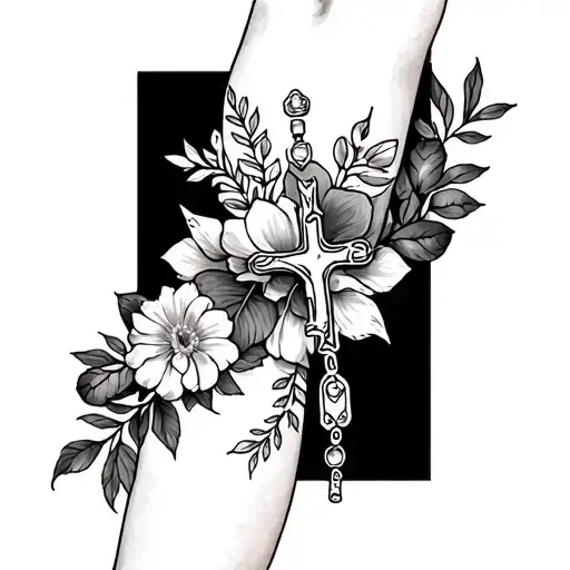 Half Rosary Half Floral Wrapped Around Forearm