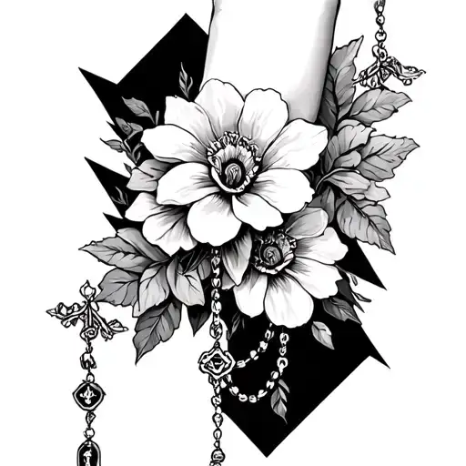 Rosary Beads Connected By Floral Pieces Wrapped Around Forearm