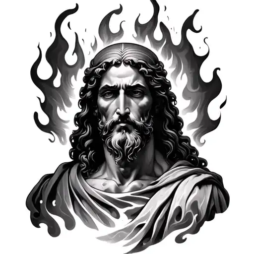 Vitruvius Man With Left Arm And Left Side Of Face On Fire