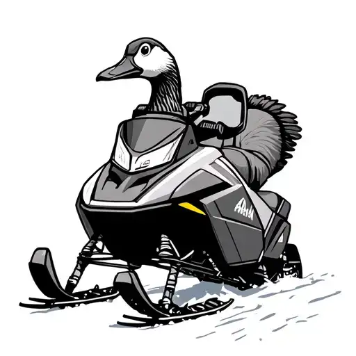 A Simple Line Drawing Of A Silly Goose Riding A Skidoo Tundra Snowmobile