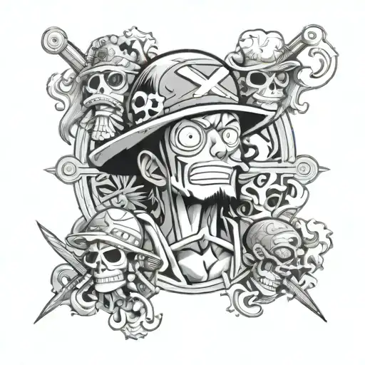 One Piece Anime Symbols And Not Character Faces Mixed With Famous Historical Art Piece