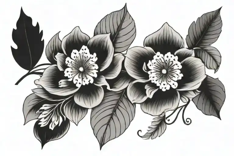 Leaves And 3 Flowers
