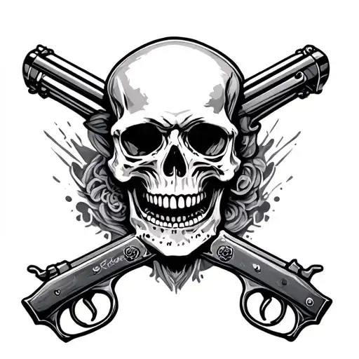Skull And Revolvers Crossing With Skull
