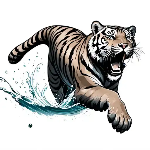 Tiger Jumping Out Of Water From Space