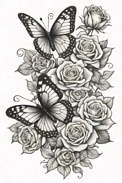 Butterfly And Roses