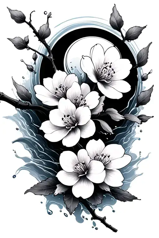 Japanese Water Background With Cherry Blossoms