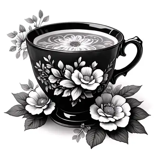 Teacup With Flowers Surrounding