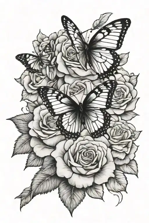 Butterfly And Roses