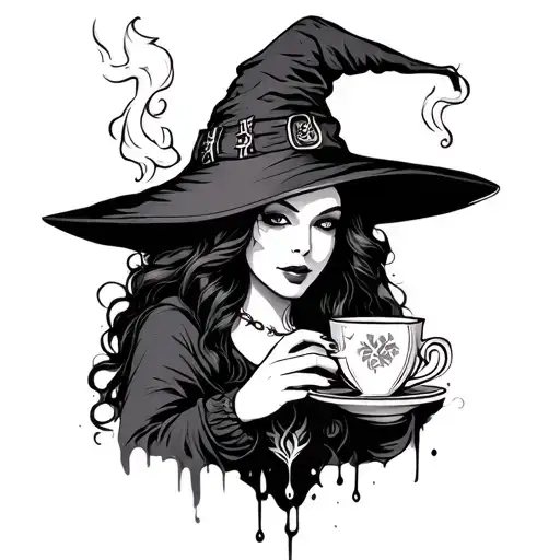 Witch Drinking Tea Cup With Steam