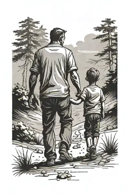 Father & Son Walking Hand In Hand