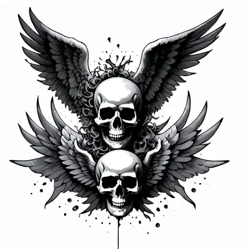 Skulls And Angels With Broken Wings Spread Wide