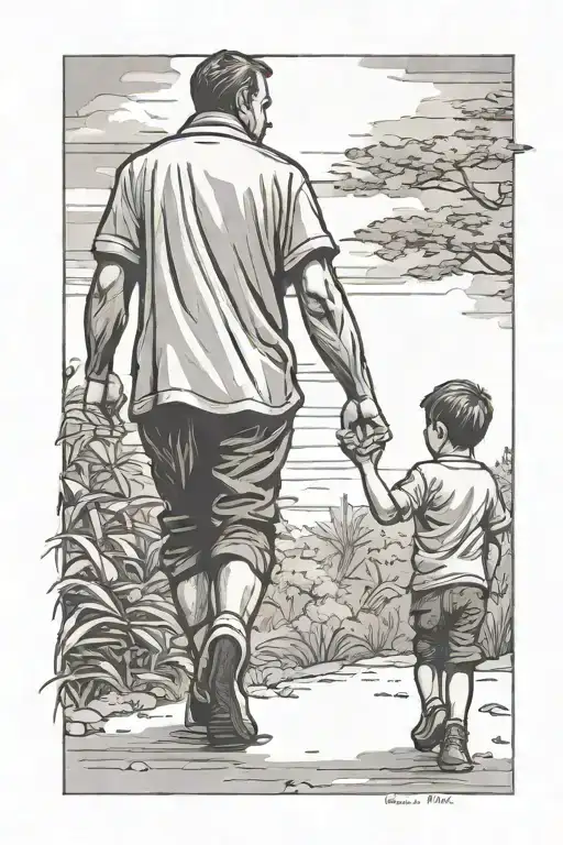 Father & Son Walking Hand In Hand