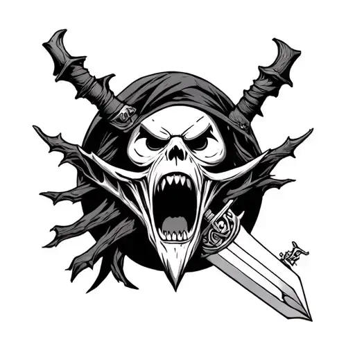 The Lich From Adventure Time With A Sword Through His Mouth Open