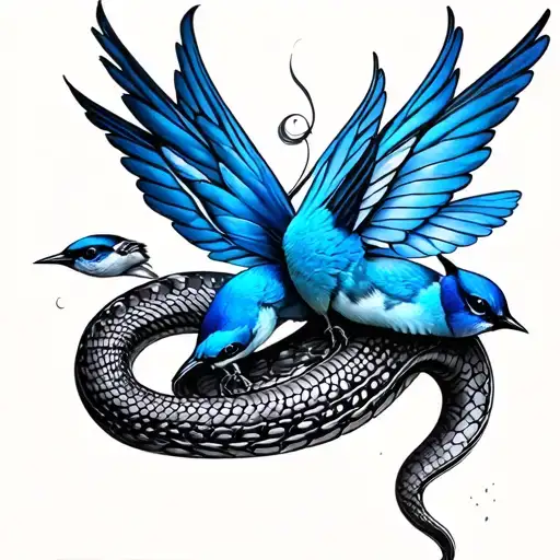 Fairy-bluebirds Forming Into A Snake