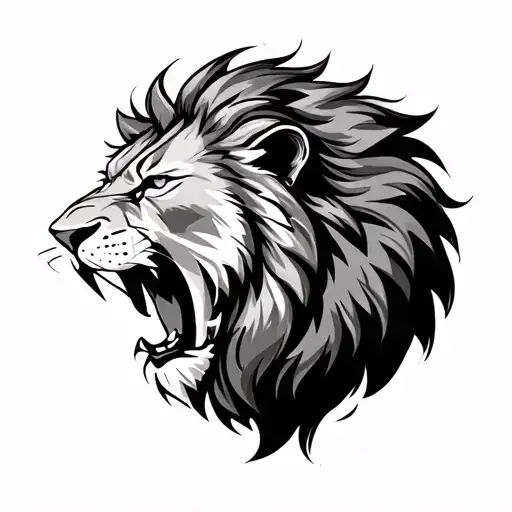 Lion Head Roaring Side View